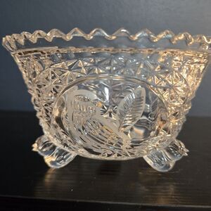 Vintage Hofbauer The Byrdes Collection 3 Toed Bowl Birds Clear Crystal 1980